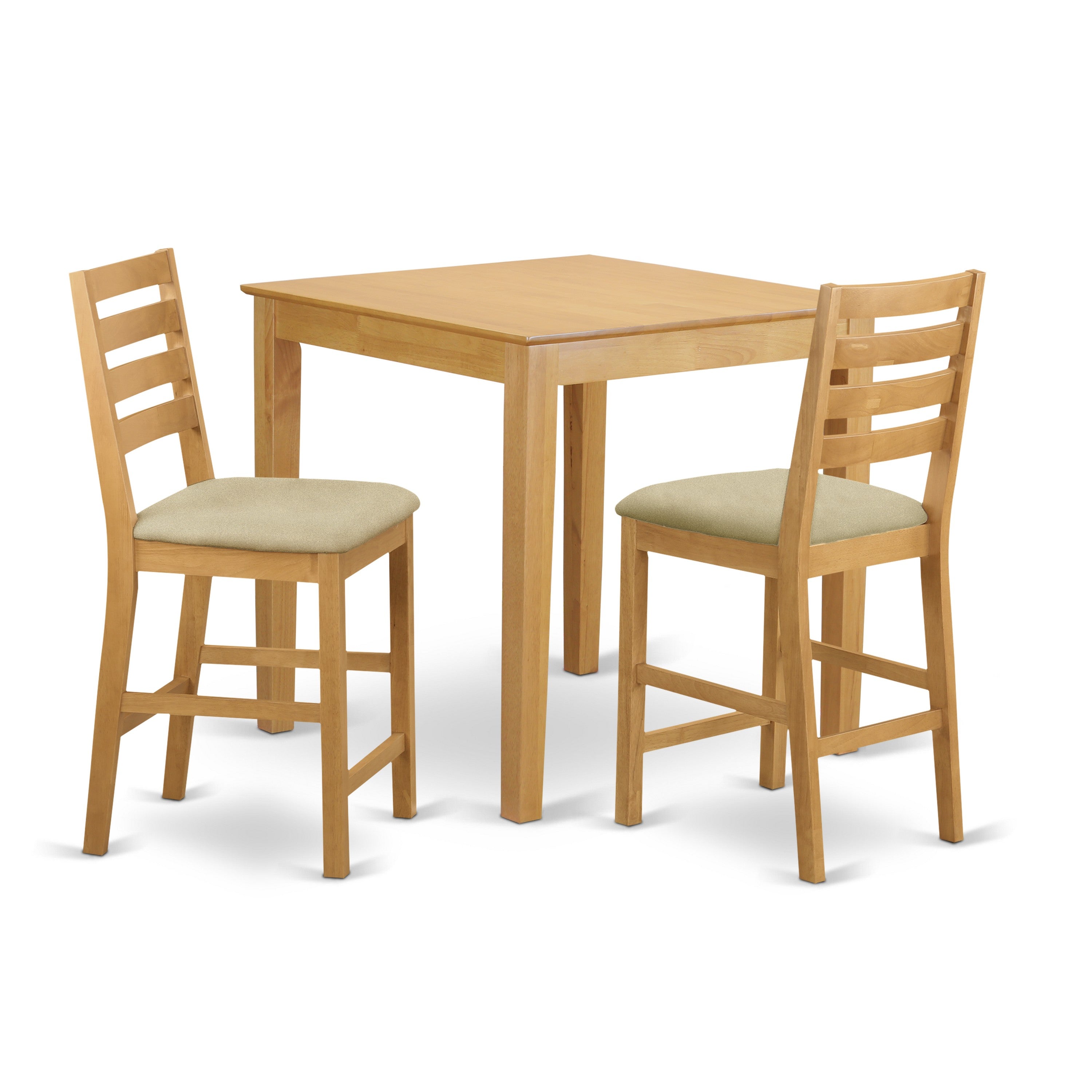 Juego de pub de 3 piezas East West Furniture PBCF3-OAK-C con altura de mostrador para espacios pequeños. Incluye una mesa de cocina cuadrada y dos sillas de comedor de tela de lino.