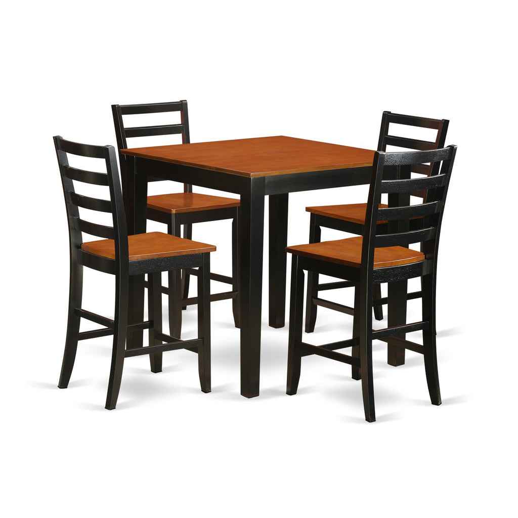 East West Furniture PBFA5-BLK-W 5 Piece Kitchen Counter Height Dining Table Set  Includes a Square Pub Table and 4 Dining Room Chairs, 36x36 Inch, Black & Cherry