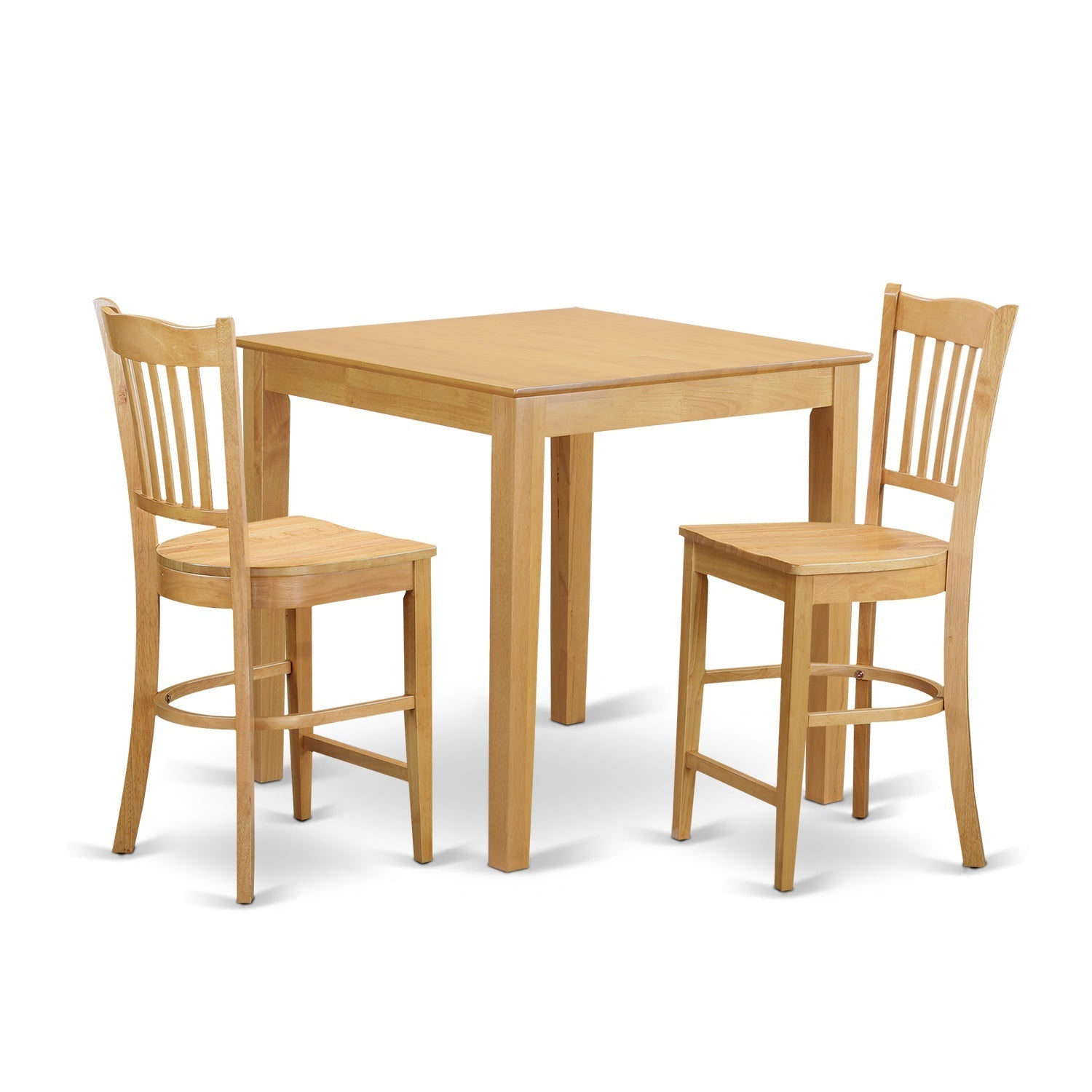 PBGR3-OAK-W 3 Pc counter height set - high Table and 2 dinette Chairs.