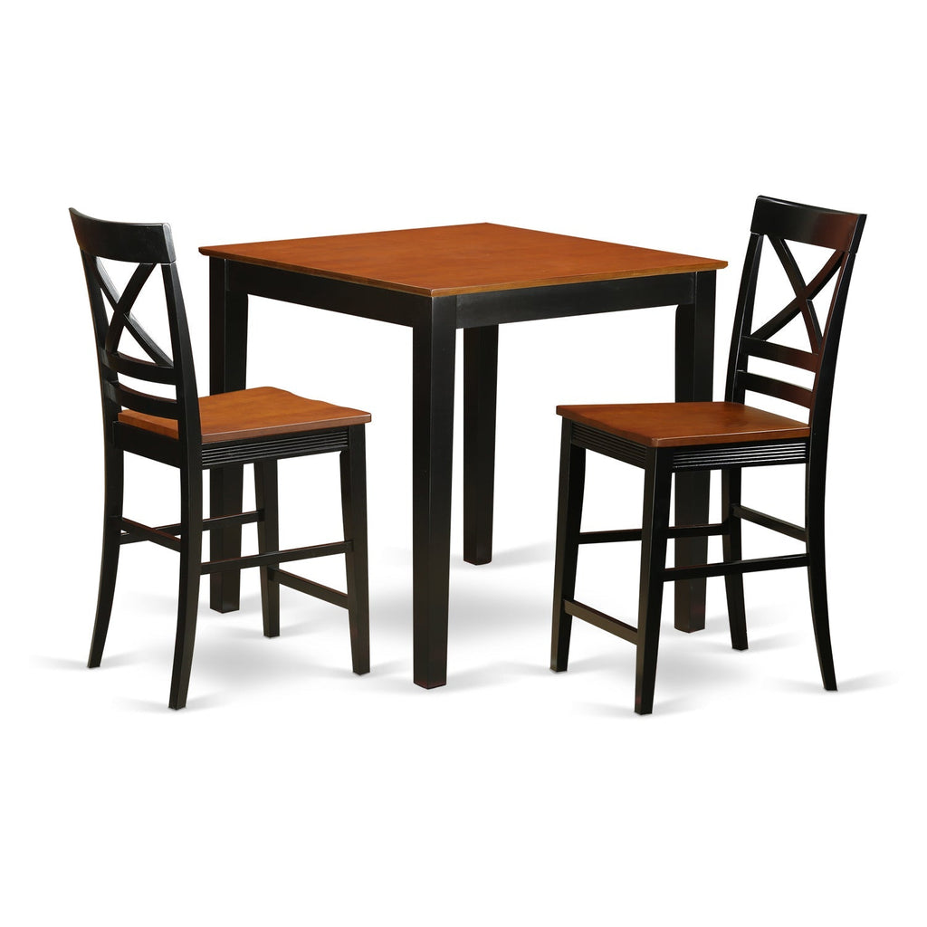 Juego de mesa de comedor de 3 piezas East West Furniture PBQU3-BLK-W con altura de mostrador. Incluye una mesa de cocina cuadrada y 2 sillas de comedor.