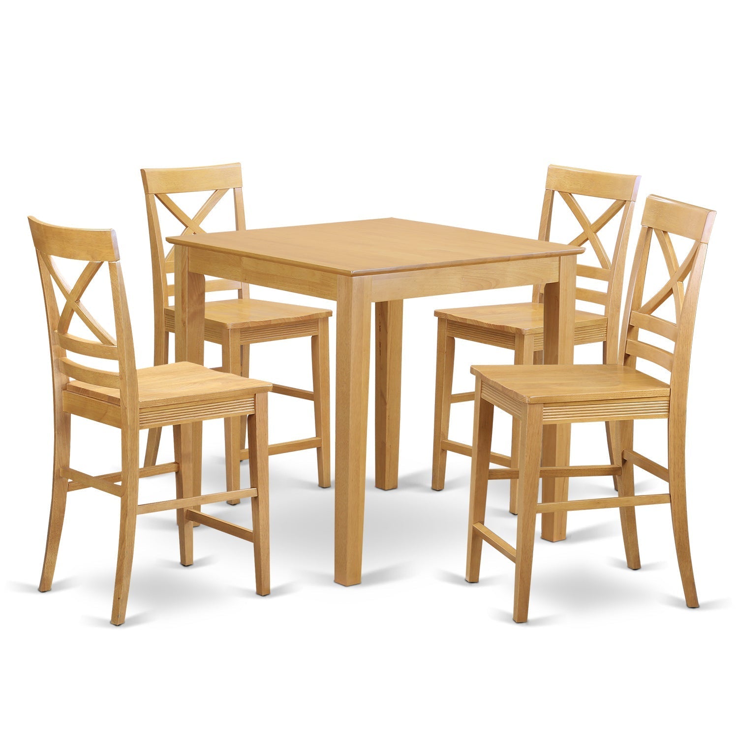 Juego de comedor de 5 piezas East West Furniture PBQU5-OAK-W con altura de mostrador. Incluye una mesa de cocina cuadrada y 4 sillas de comedor.