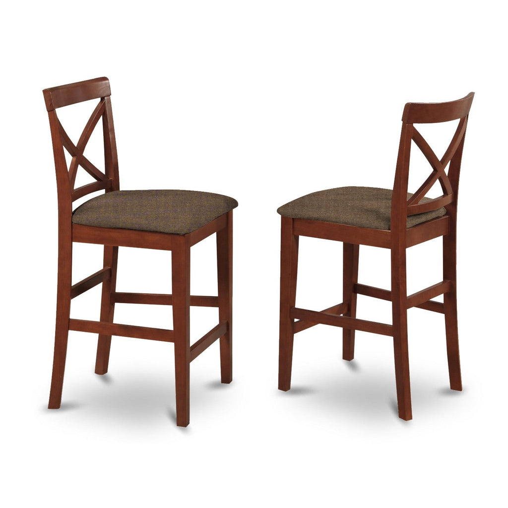 East West Furniture PUBS3-BRN-C 3 Piece Counter Height Dining Set for Small Spaces Contains a Square Kitchen Table and 2 Linen Fabric Dining Room Chairs