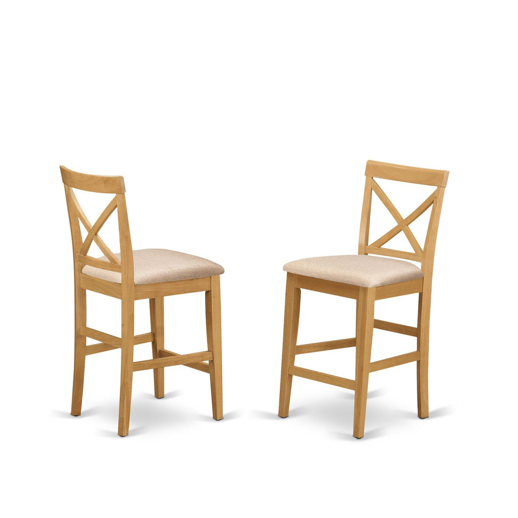 East West Furniture PUBS3-OAK-C 3 Piece Kitchen Counter Set for Small Spaces Contains a Square Dining Table and 2 Linen Fabric Dining Room Chairs