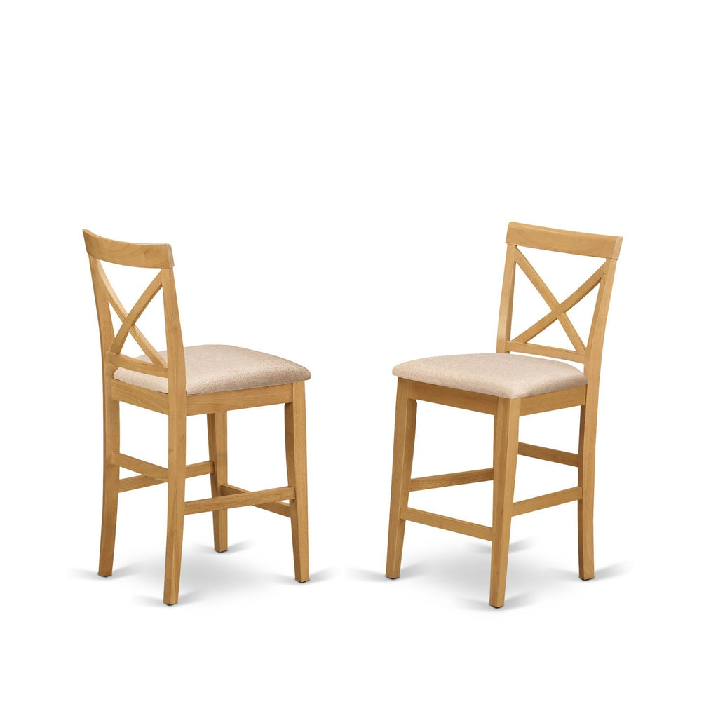 East West Furniture PBS-OAK-C Pub Counter Stool Bar Chair - Linen Fabric Pub Height Wooden Chairs, Set of 2, Oak