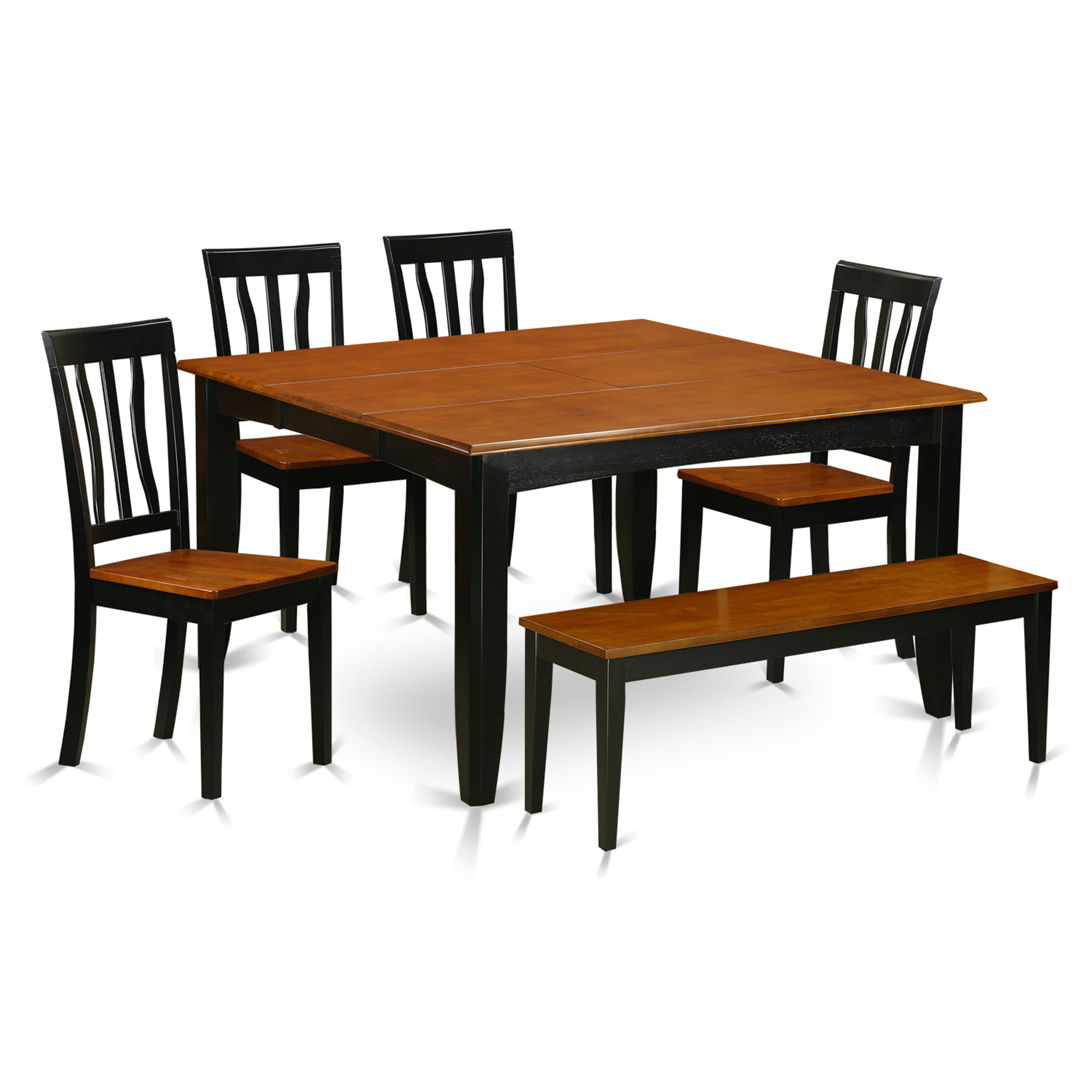 PFAN6-BCH-W 6 PC Kitchen table set with bench-Kitchen Tables and 4 Wood Kitchen Chairs Plus bench