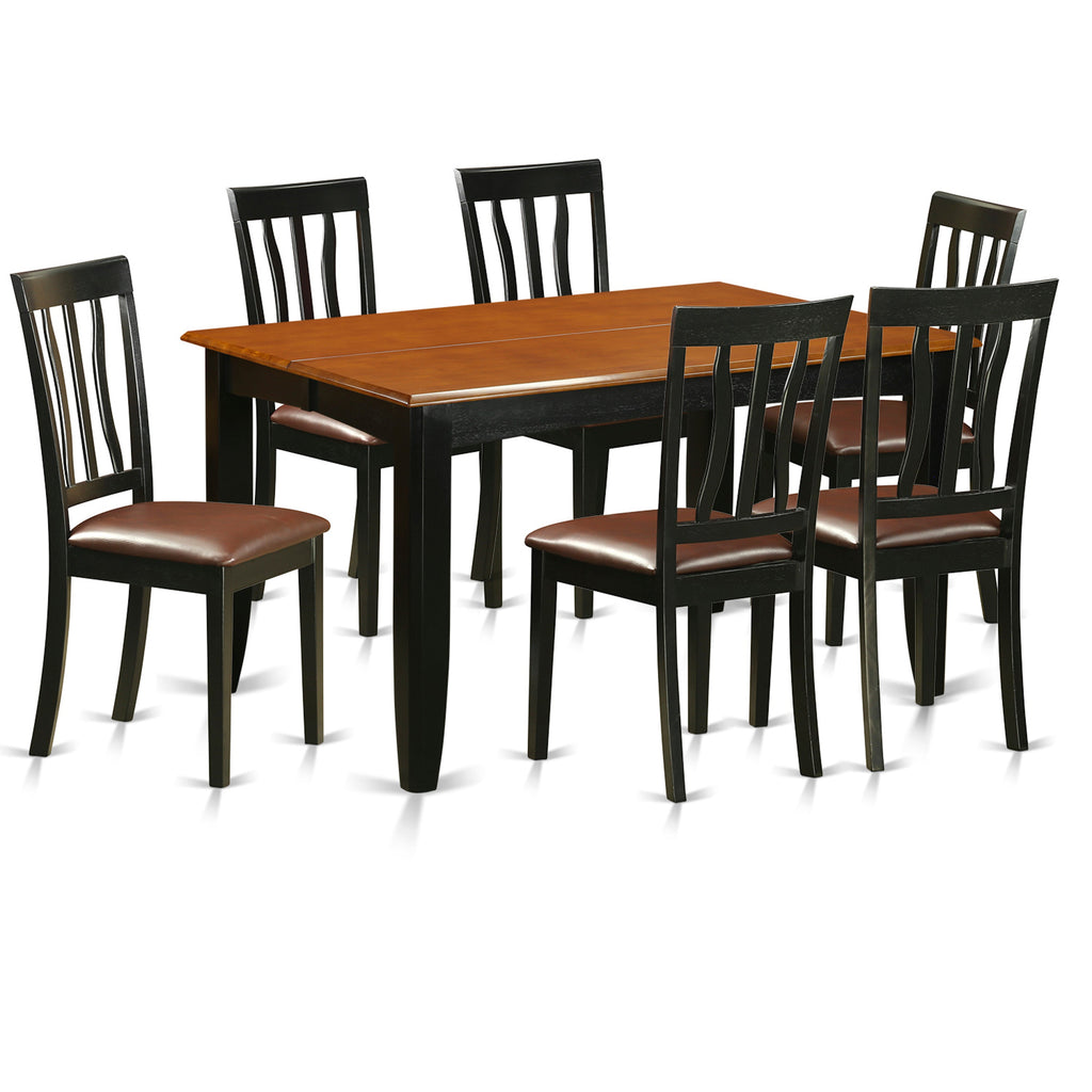 East West Furniture PFAN7-BCH-LC 7 Piece Kitchen Table & Chairs Set Consist of a Square Dining Room Table with Butterfly Leaf and 6 Faux Leather Dining Chairs