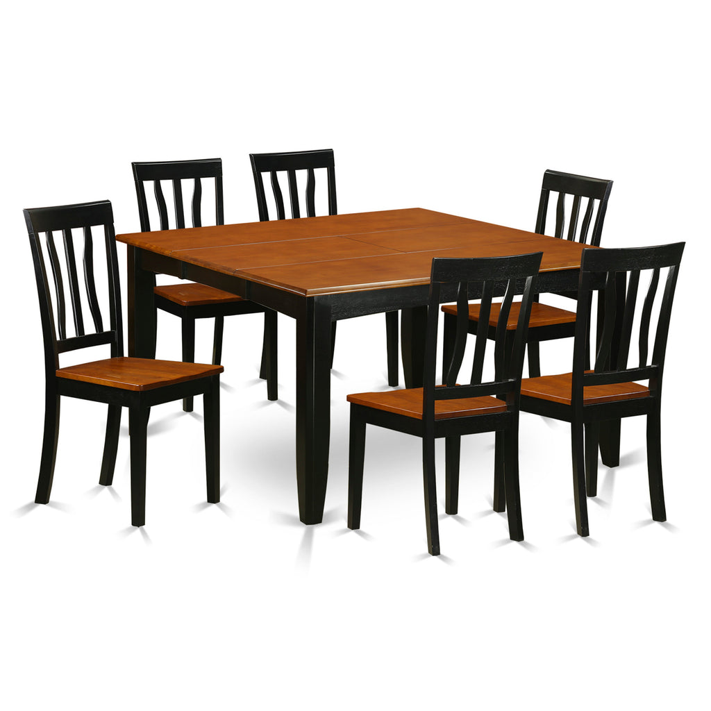 East West Furniture PFAN7-BCH-W 7 Piece Kitchen Table Set Consist of a Square Dining Table with Butterfly Leaf and 6 Dining Chairs