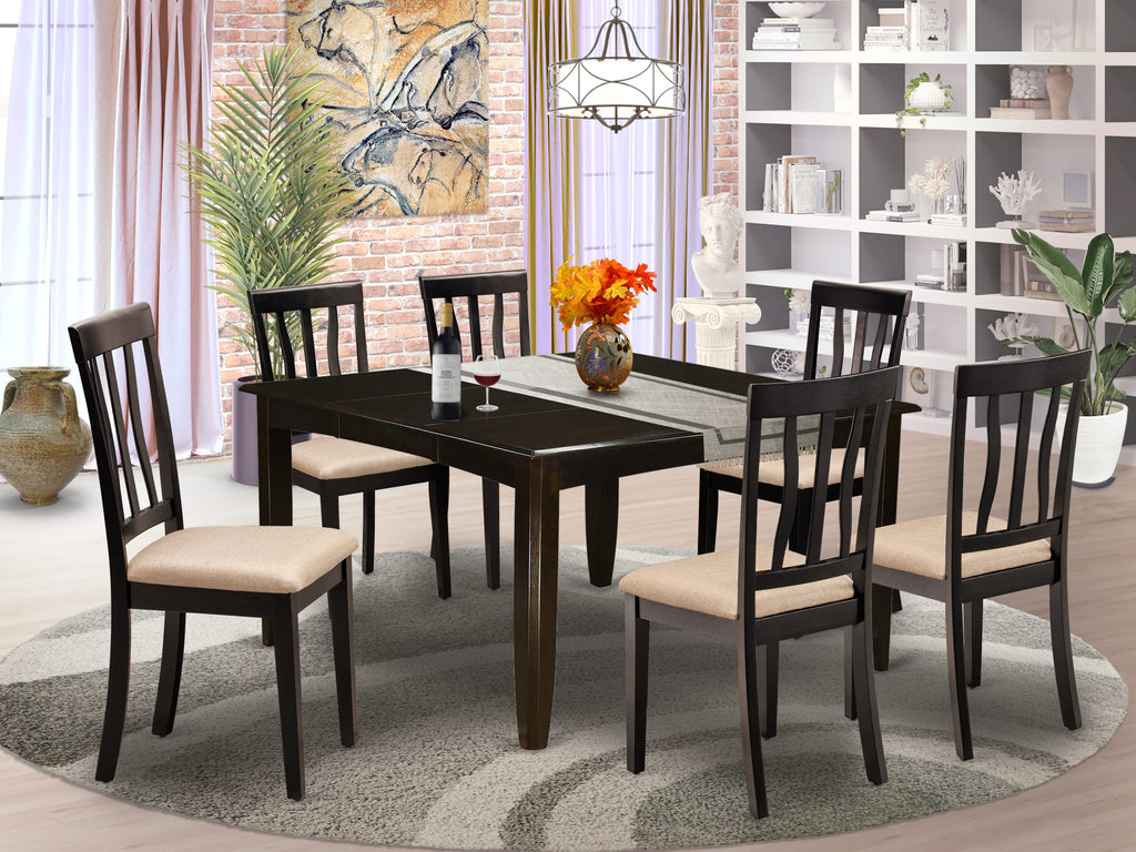 East West Furniture PFAN7-CAP-C 7 Piece Dining Room Table Set Consist of a Square Wooden Table with Butterfly Leaf and 6 Linen Fabric Kitchen Dining Chairs, 54x54 Inch, Cappuccino