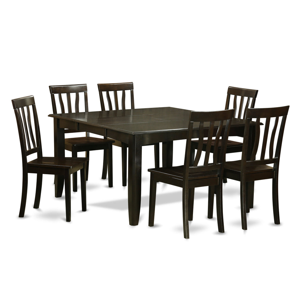 East West Furniture PFAN7-CAP-W 7 Piece Dining Set Consist of a Square Dining Room Table with Butterfly Leaf and 6 Kitchen Chairs