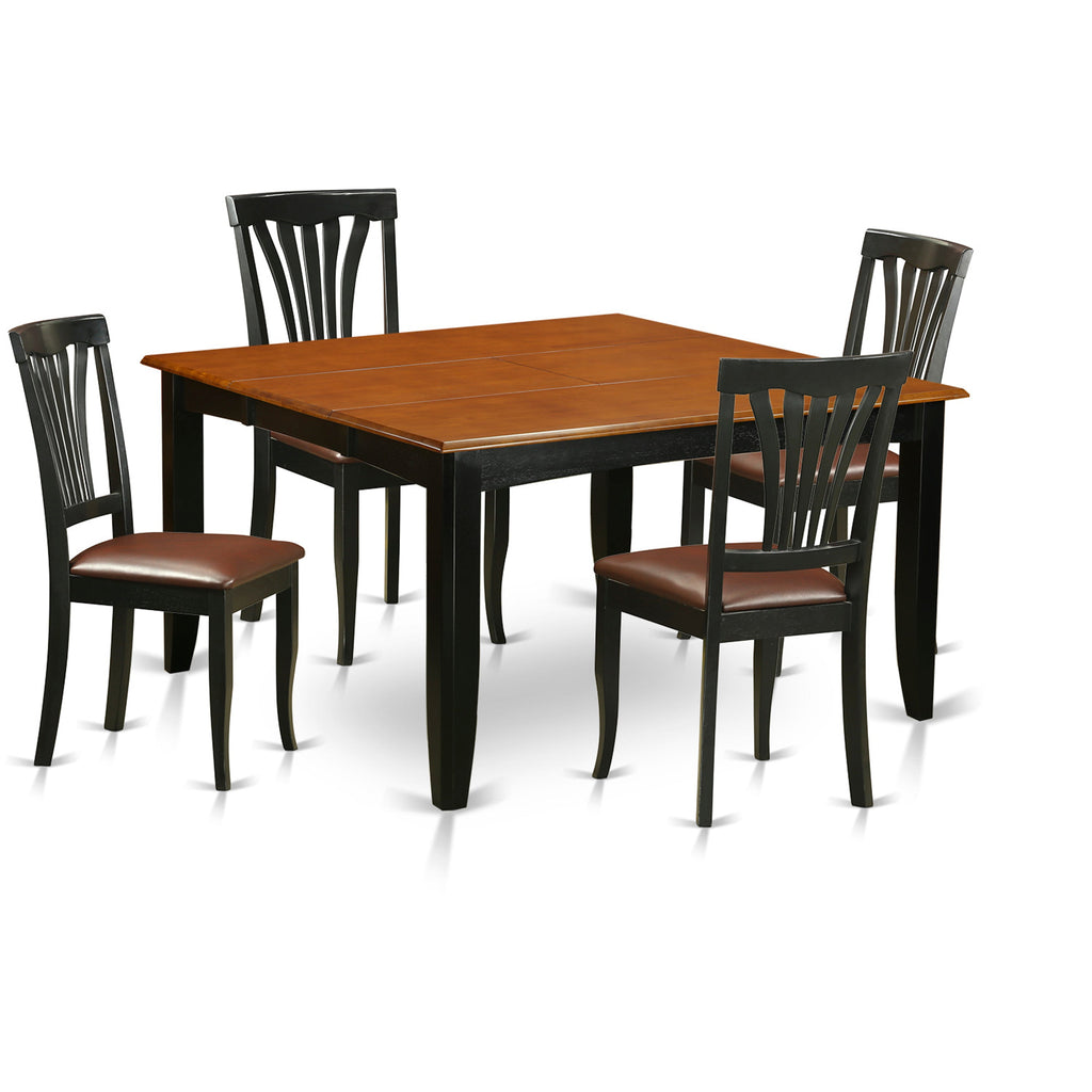 East West Furniture PFAV5-BCH-LC 5 Piece Dining Room Table Set Includes a Square Kitchen Table with Butterfly Leaf and 4 Faux Leather Upholstered Dining Chairs