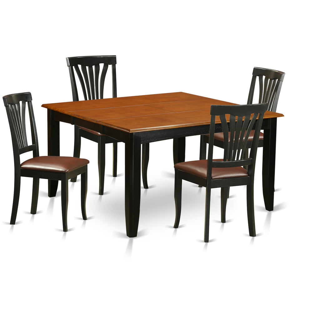 East West Furniture PFAV5-BCH-LC 5 Piece Dining Room Table Set Includes a Square Kitchen Table with Butterfly Leaf and 4 Faux Leather Upholstered Dining Chairs, 54x54 Inch, Black & Cherry