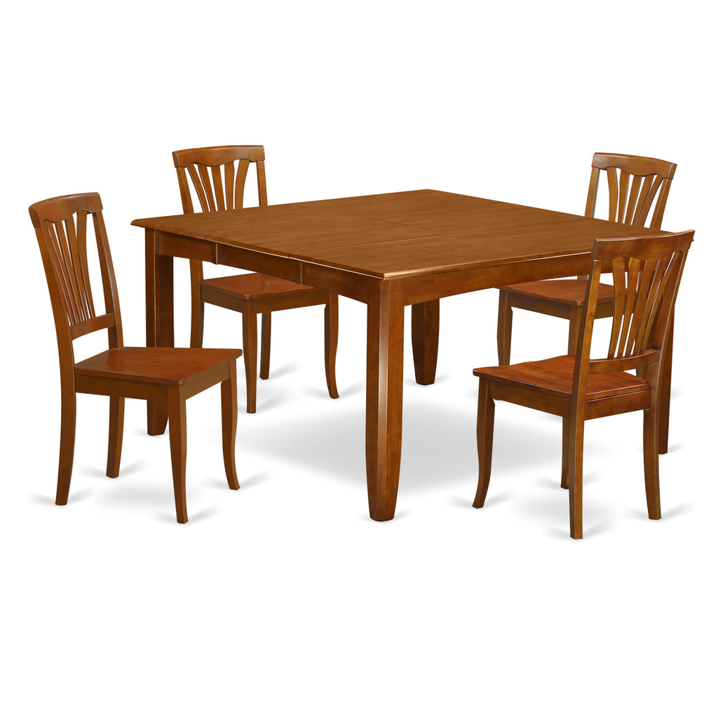 East West Furniture PFAV5-SBR-W 5 Piece Kitchen Table & Chairs Set Includes a Square Dining Room Table with Butterfly Leaf and 4 Solid Wood Seat Chairs