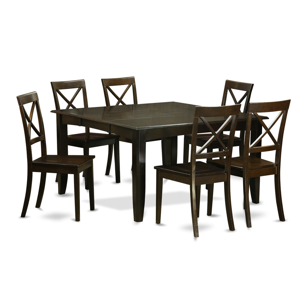 East West Furniture PFBO7-CAP-W 7 Piece Dining Room Table Set Consist of a Square Kitchen Table with Butterfly Leaf and 6 Dining Chairs