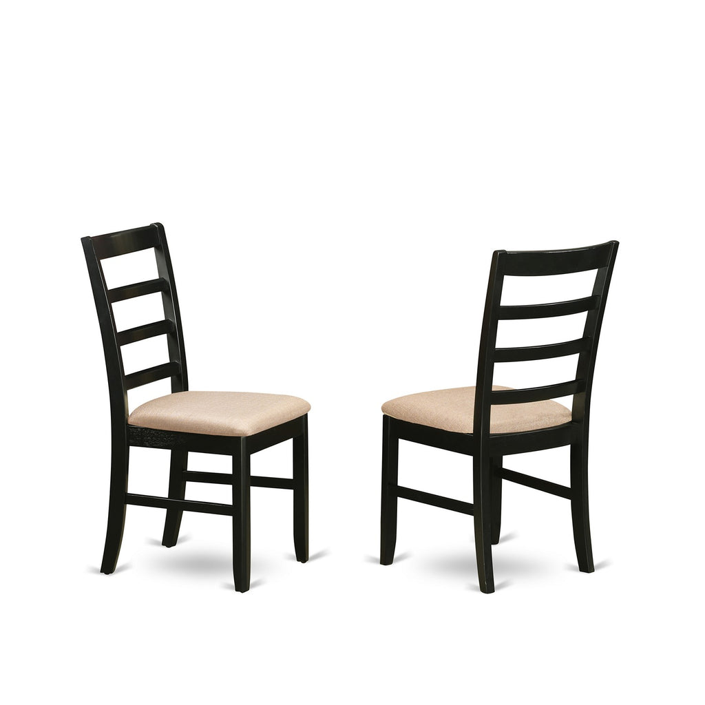 East West Furniture ANPF3-BLK-C 3 Piece Kitchen Table & Chairs Set Contains a Round Dining Room Table with Pedestal and 2 Linen Fabric Upholstered Chairs, 36x36 Inch, Black & Cherry