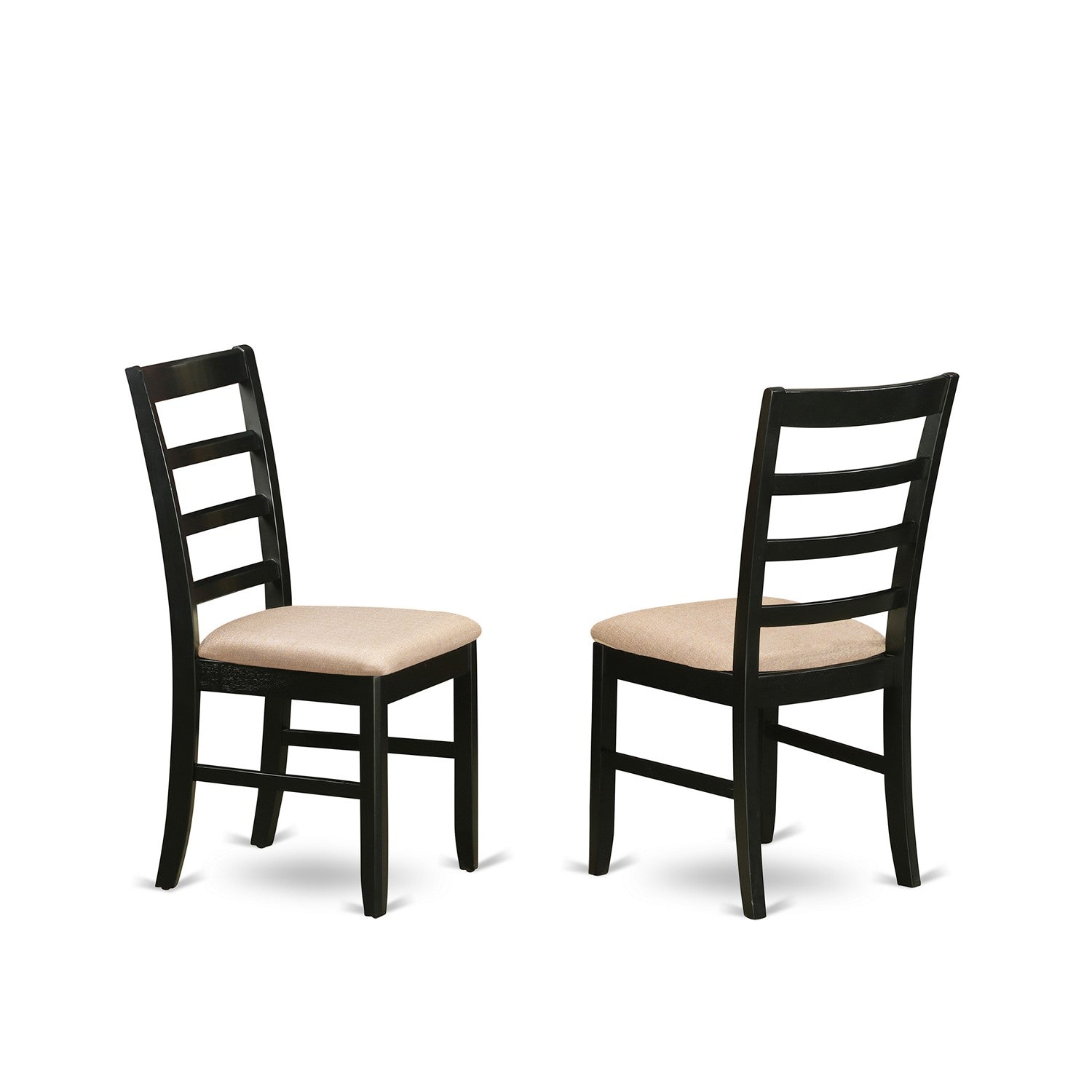 East West Furniture AMPF3-BCH-C 3-Pc Modern Dining Table Set Includes a Round Kitchen Table and 2 Linen Fabric Dining Room Chairs with Ladder Back - Black Finish