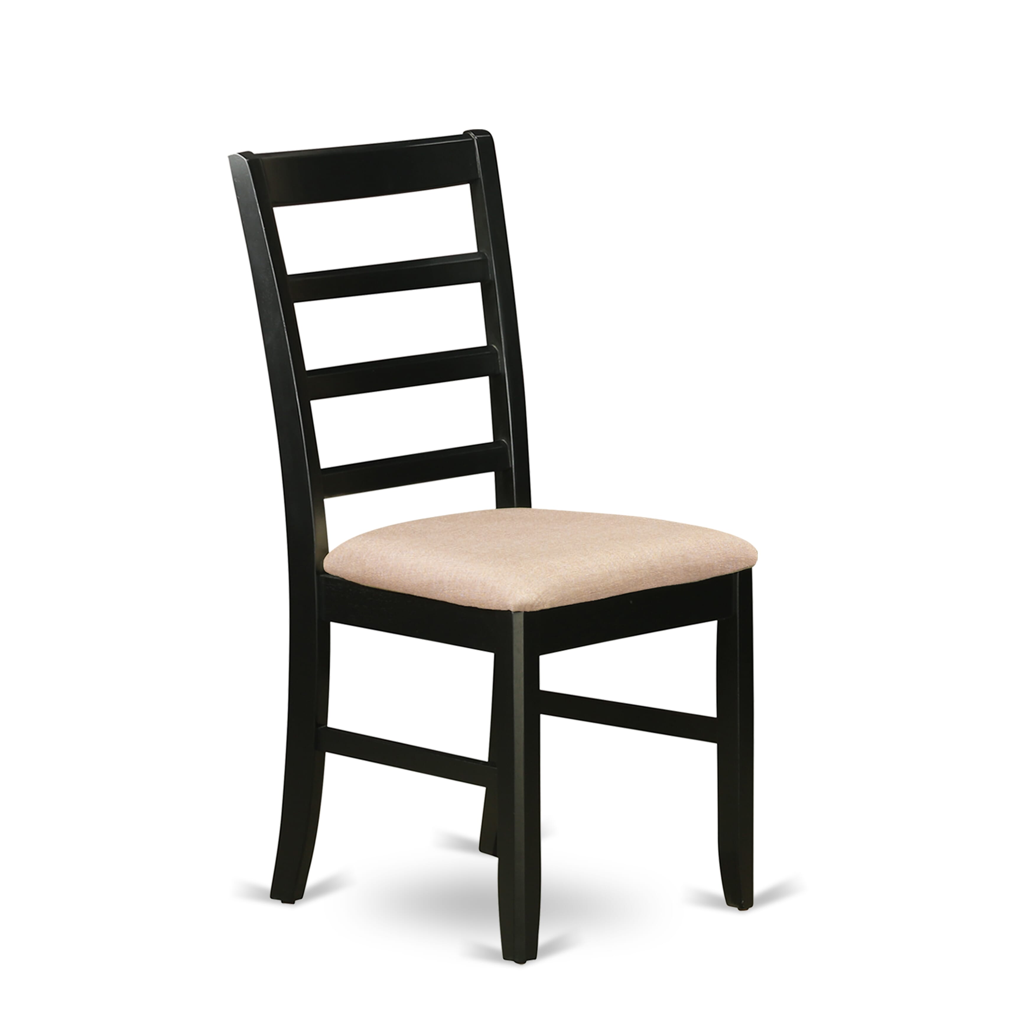 East West Furniture AMPF3-BCH-C 3-Pc Modern Dining Table Set Includes a Round Kitchen Table and 2 Linen Fabric Dining Room Chairs with Ladder Back - Black Finish