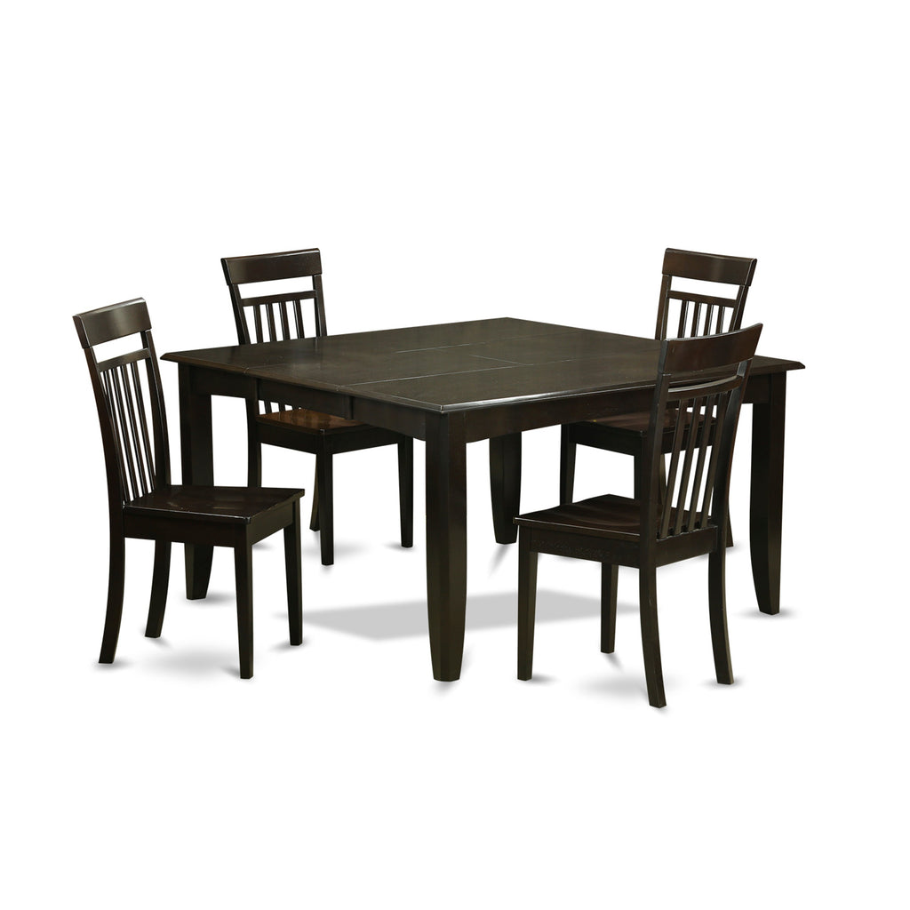 East West Furniture PFCA5-CAP-W 5 Piece Dining Table Set for 4 Includes a Square Kitchen Table with Butterfly Leaf and 4 Kitchen Dining Chairs