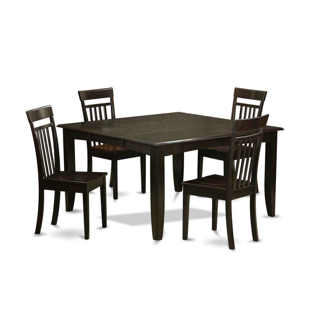 East West Furniture PFCA5-CAP-W 5 Piece Dining Table Set for 4 Includes a Square Kitchen Table with Butterfly Leaf and 4 Kitchen Dining Chairs, 54x54 Inch, Cappuccino