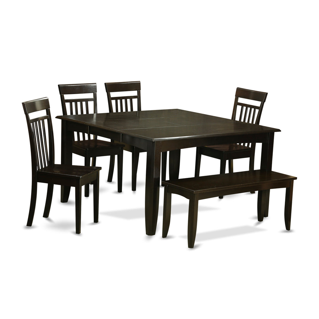 East West Furniture PFCA6-CAP-W 6 Piece Kitchen Table Set Contains a Square Dining Table with Butterfly Leaf and 4 Dining Chairs with a Bench