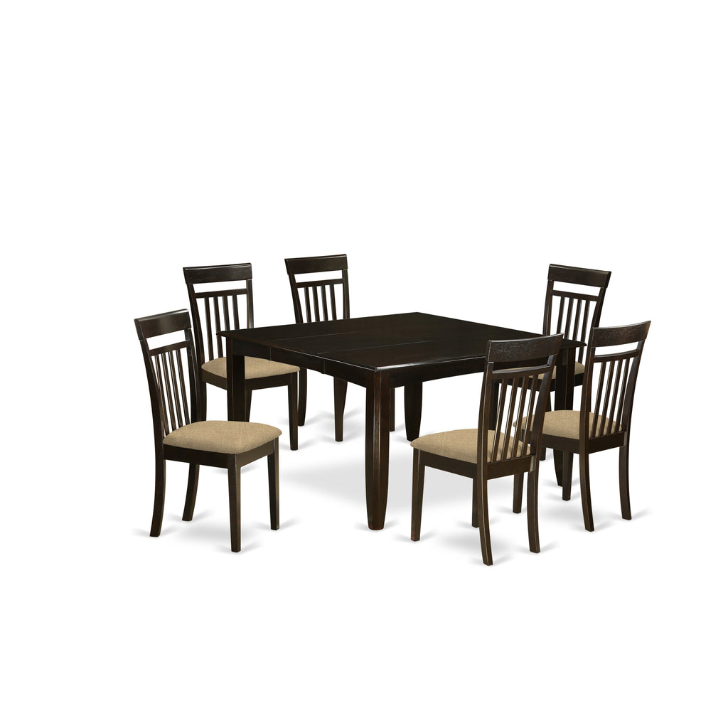 East West Furniture PFCA7-CAP-C 7 Piece Kitchen Table Set Consist of a Square Dining Table with Butterfly Leaf and 6 Linen Fabric Dining Room Chairs