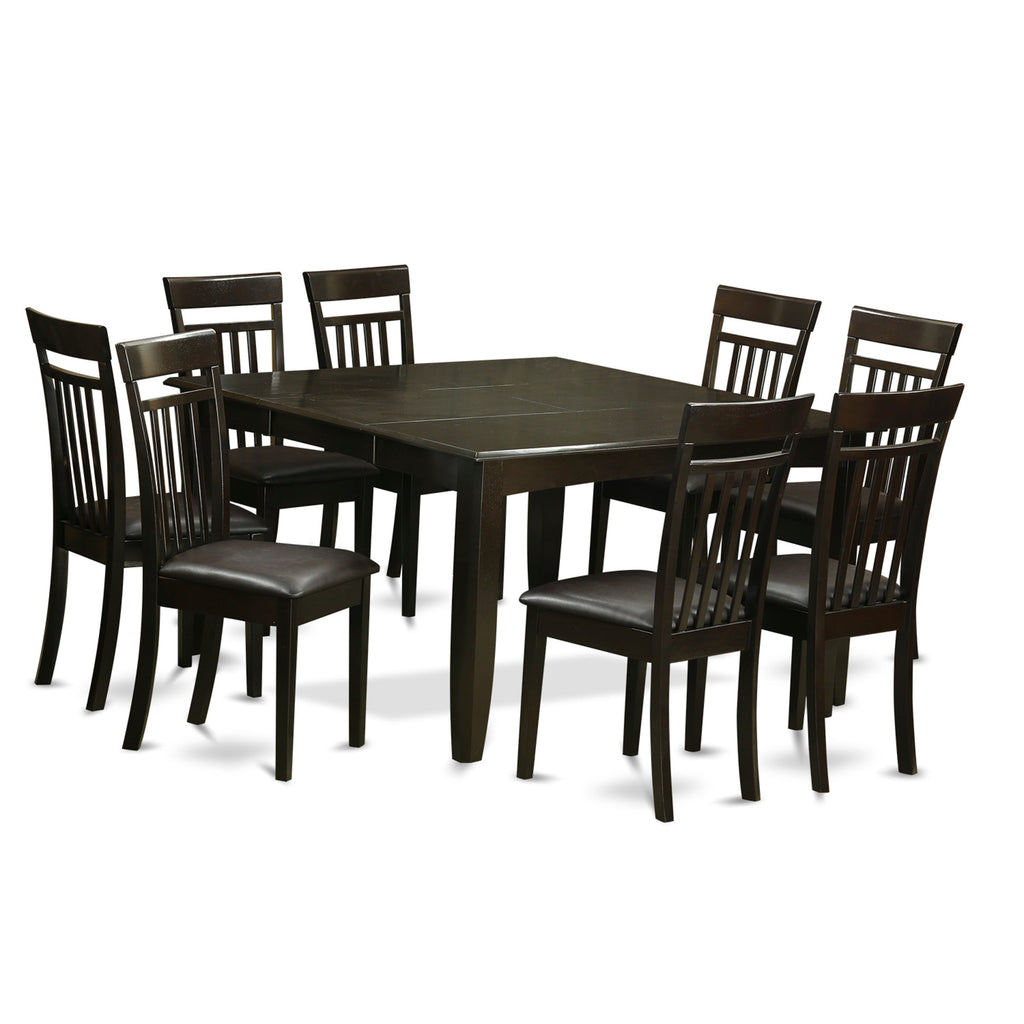 East West Furniture PFCA9-CAP-LC 9 Piece Kitchen Table Set Includes a Square Dining Table with Butterfly Leaf and 8 Faux Leather Dining Room Chairs