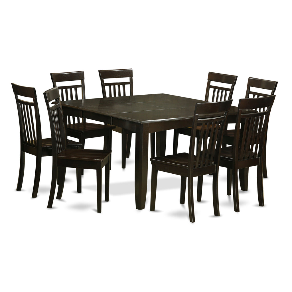 East West Furniture PFCA9-CAP-W 9 Piece Dining Table Set Includes a Square Wooden Table with Butterfly Leaf and 8 Dining Room Chairs