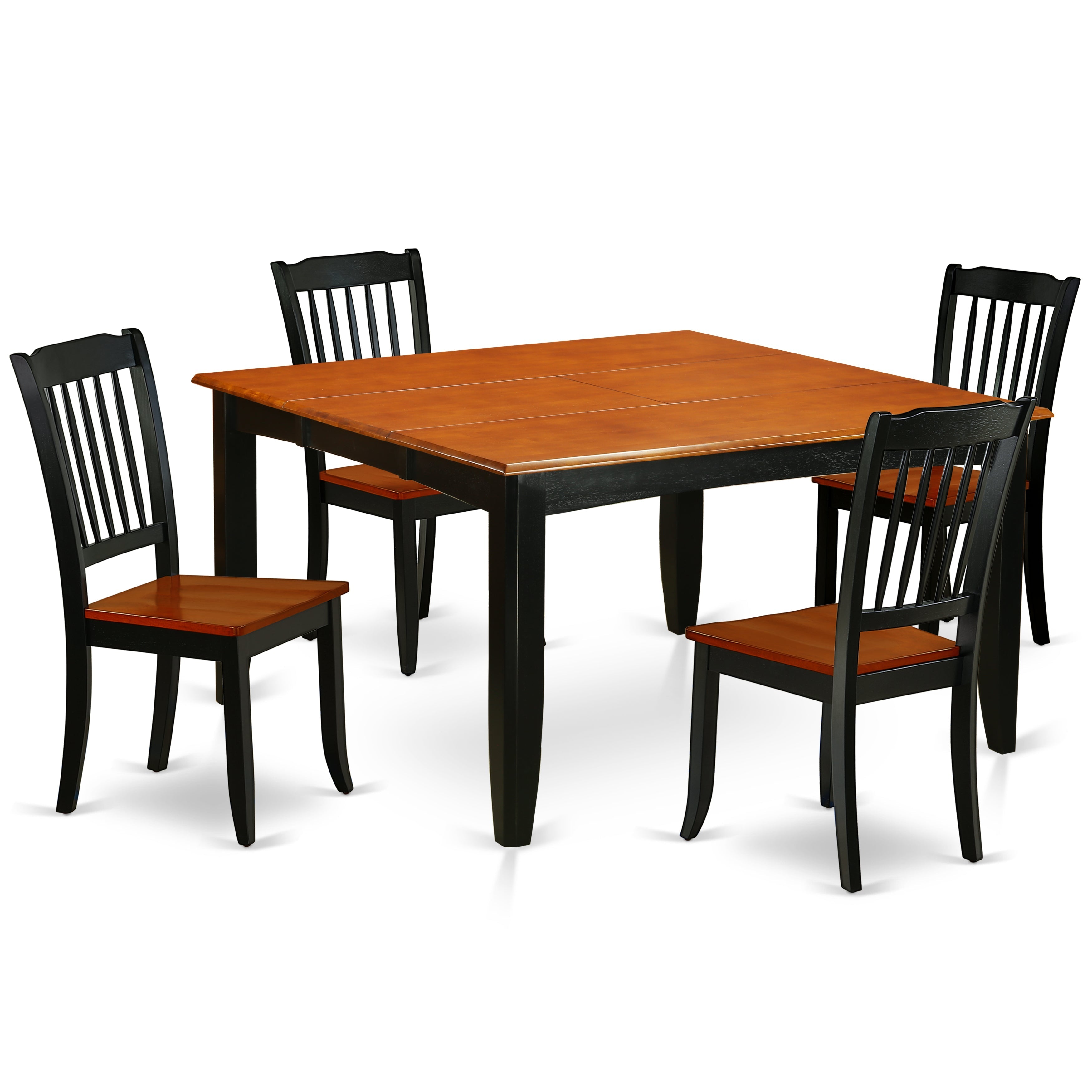 PFDA5-BCH-W 5PC Square 36/54 inch Table with 18 In Leaf and 4 vertical slatted Chairs