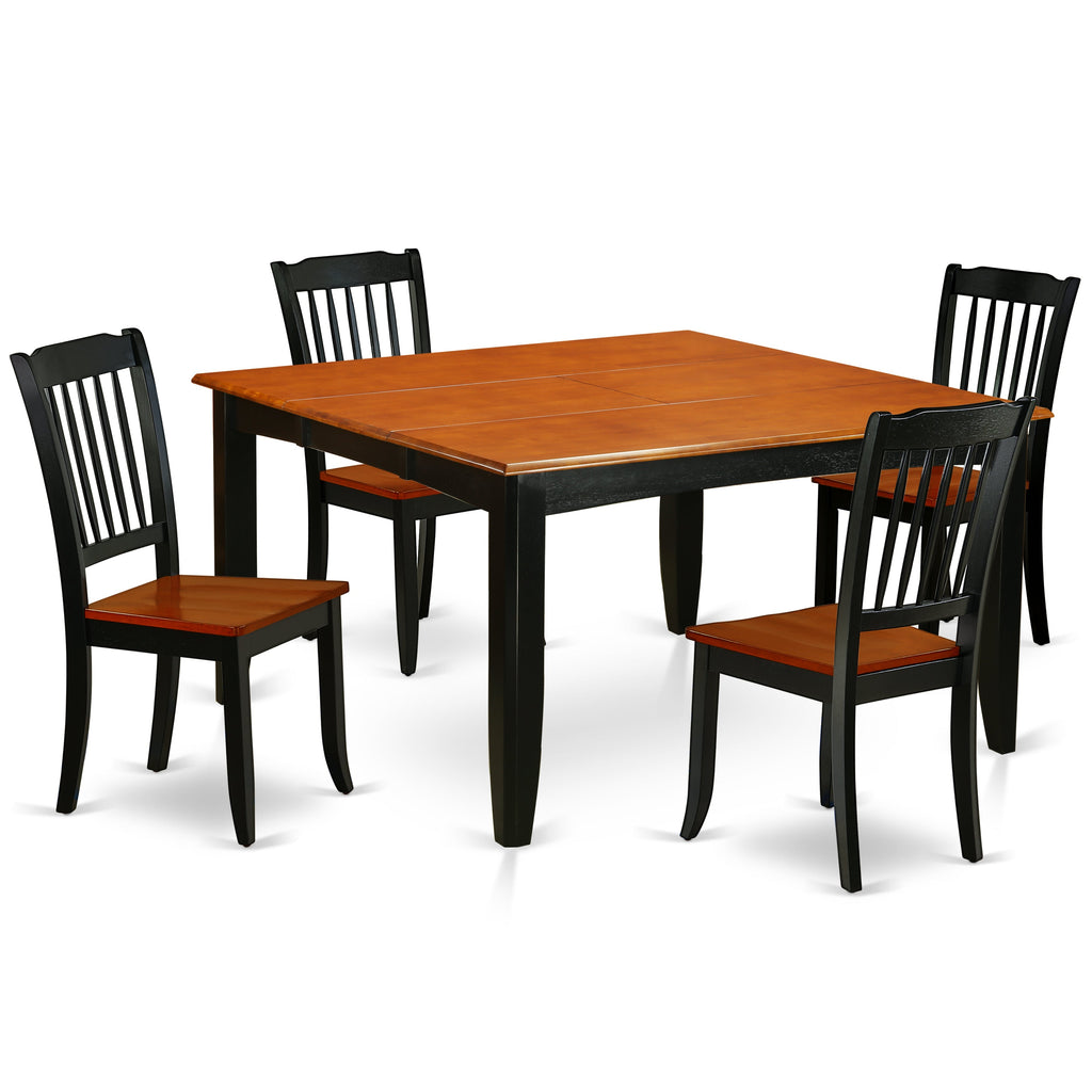 East West Furniture PFDA5-BCH-W 5 Piece Modern Dining Table Set Includes a Square Wooden Table with Butterfly Leaf and 4 Dining Chairs, 54x54 Inch, Black & Cherry
