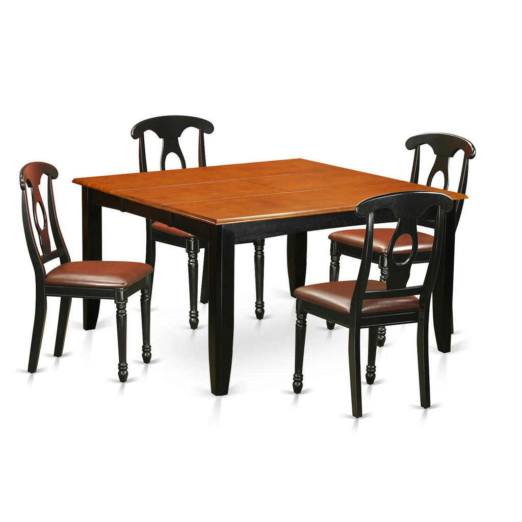 East West Furniture PFKE5-BCH-LC 5 Piece Dinette Set for 4 Includes a Square Dining Room Table with Butterfly Leaf and 4 Faux Leather Upholstered Dining Chairs, 54x54 Inch, Black & Cherry