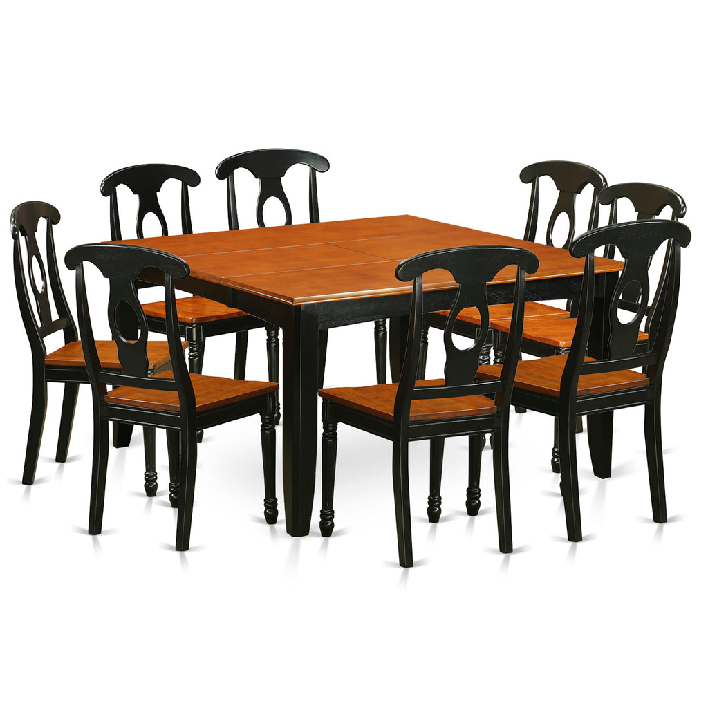 East West Furniture PFKE9-BCH-W 9 Piece Dining Room Furniture Set Includes a Square Kitchen Table with Butterfly Leaf and 8 Dining Chairs, 54x54 Inch, Black & Cherry