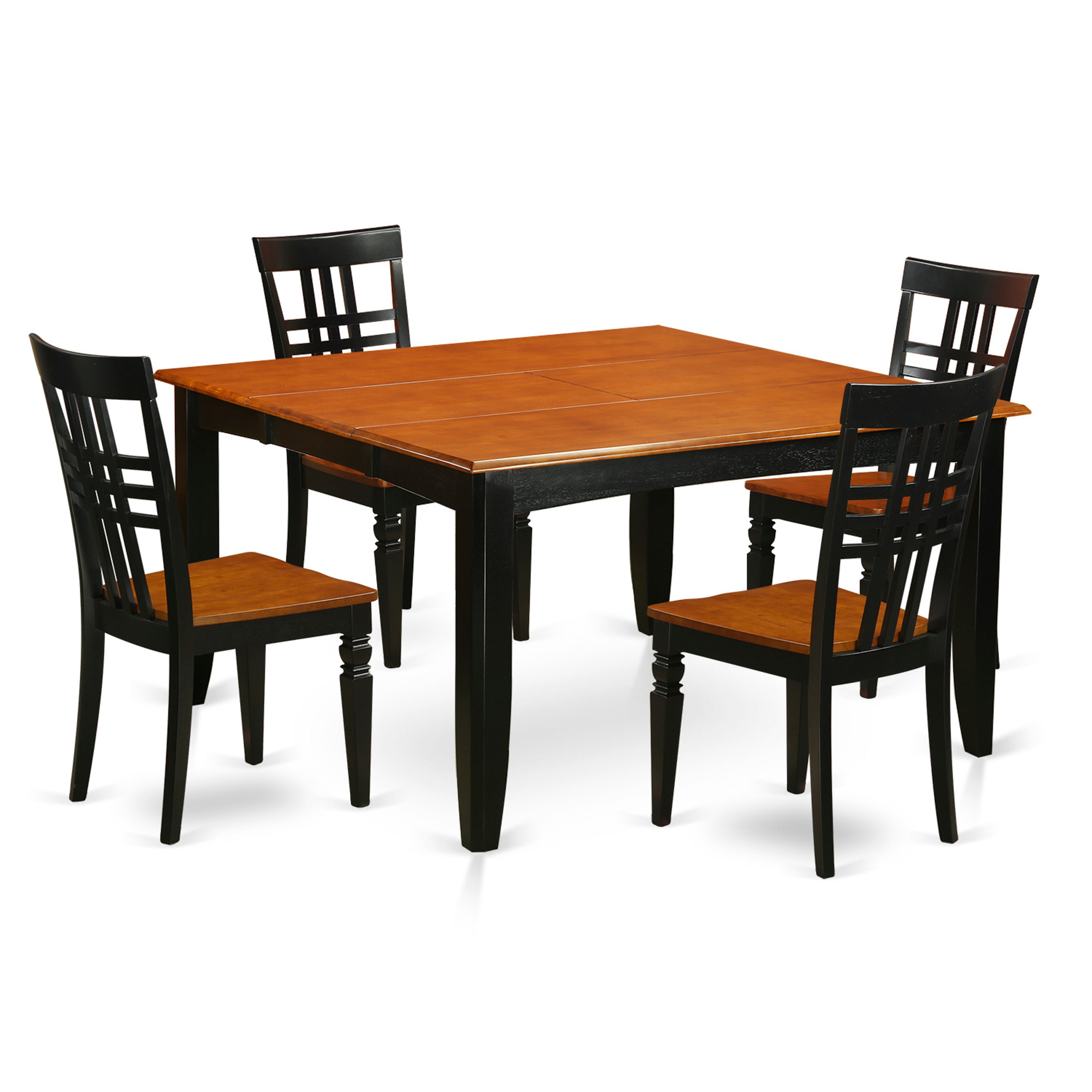 Juego de mesa de comedor de 5 piezas East West Furniture PFLG5-BCH-W para 4 personas. Incluye una mesa de cocina cuadrada con diseño de hojas de mariposa y 4 sillas de comedor.