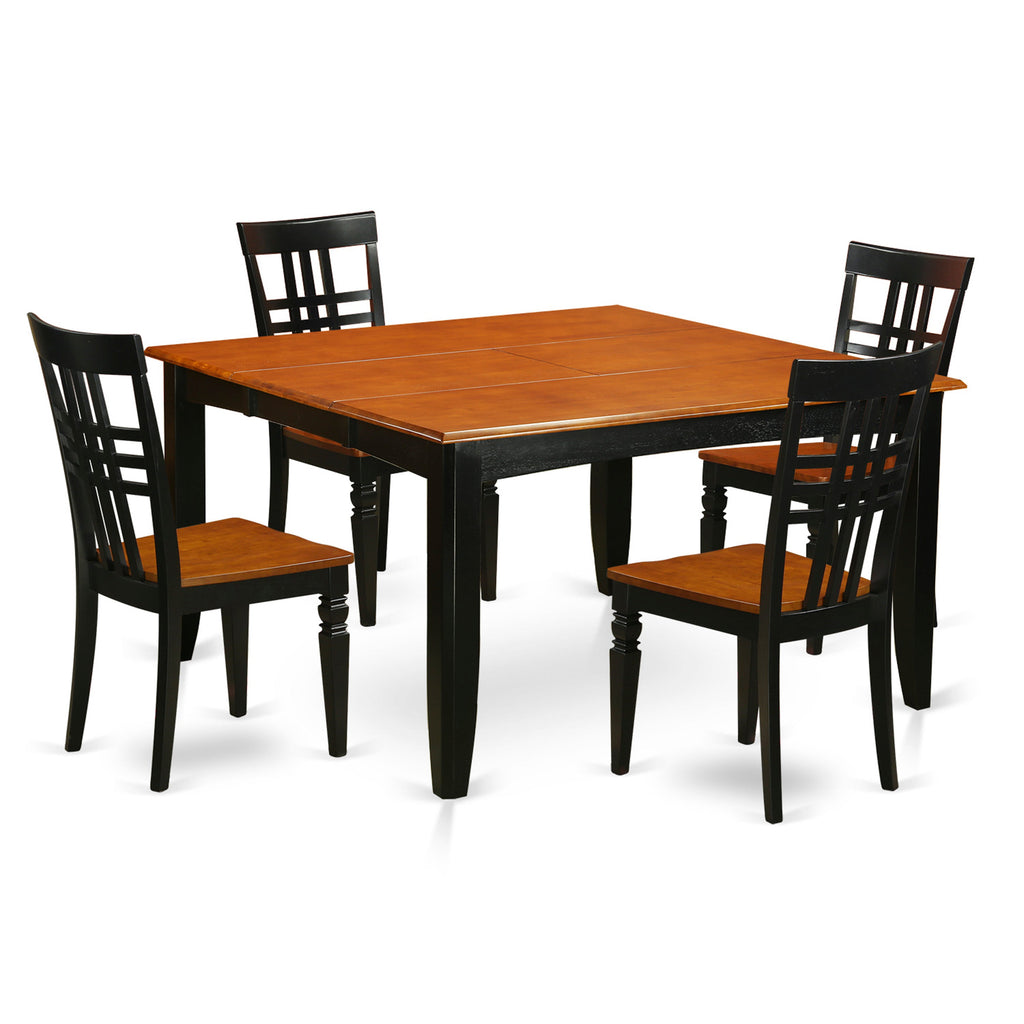 Juego de mesa de comedor de 5 piezas East West Furniture PFLG5-BCH-W para 4 personas. Incluye una mesa de cocina cuadrada con diseño de hojas de mariposa y 4 sillas de comedor.
