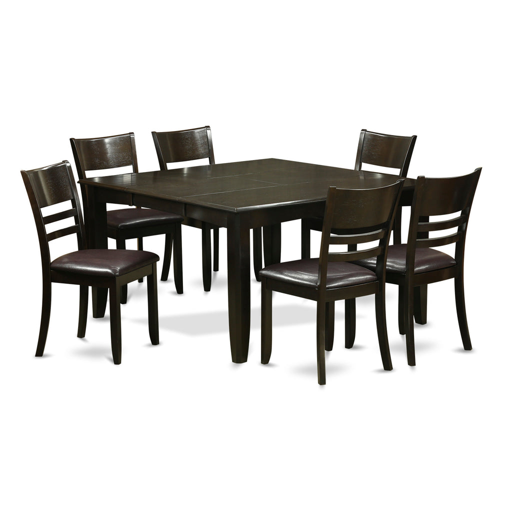 East West Furniture PFLY7-CAP-LC 7 Piece Kitchen Table & Chairs Set Consist of a Square Dining Table with Butterfly Leaf and 6 Faux Leather Dining Room Chairs