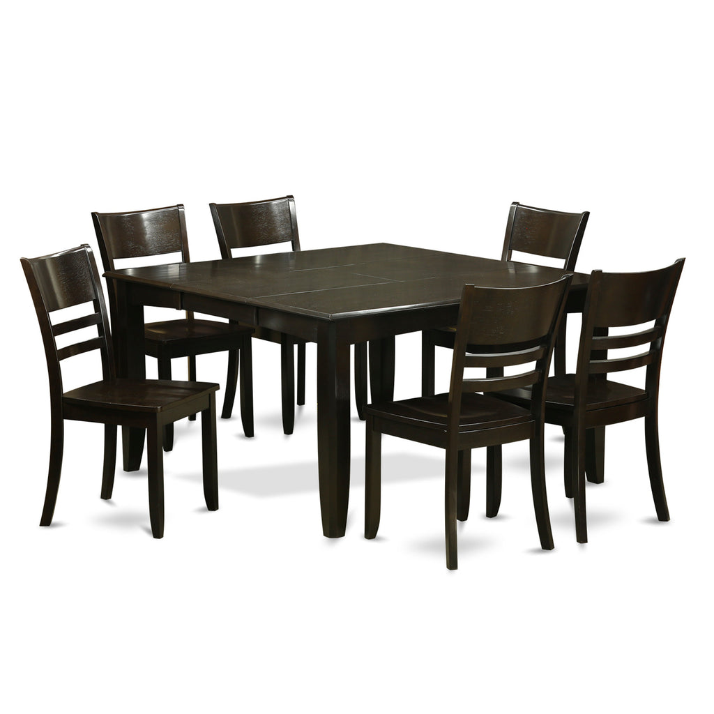 East West Furniture PFLY7-CAP-W 7 Piece Kitchen Table & Chairs Set Consist of a Square Dining Room Table with Butterfly Leaf and 6 Solid Wood Seat Chairs