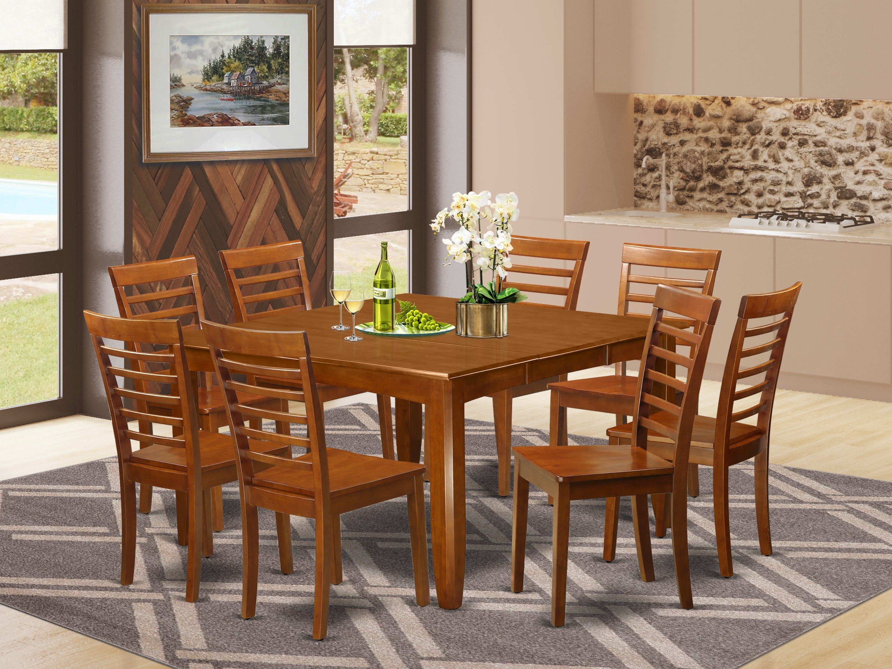 East West Furniture PFML9-SBR-W 9 Piece Dining Table Set