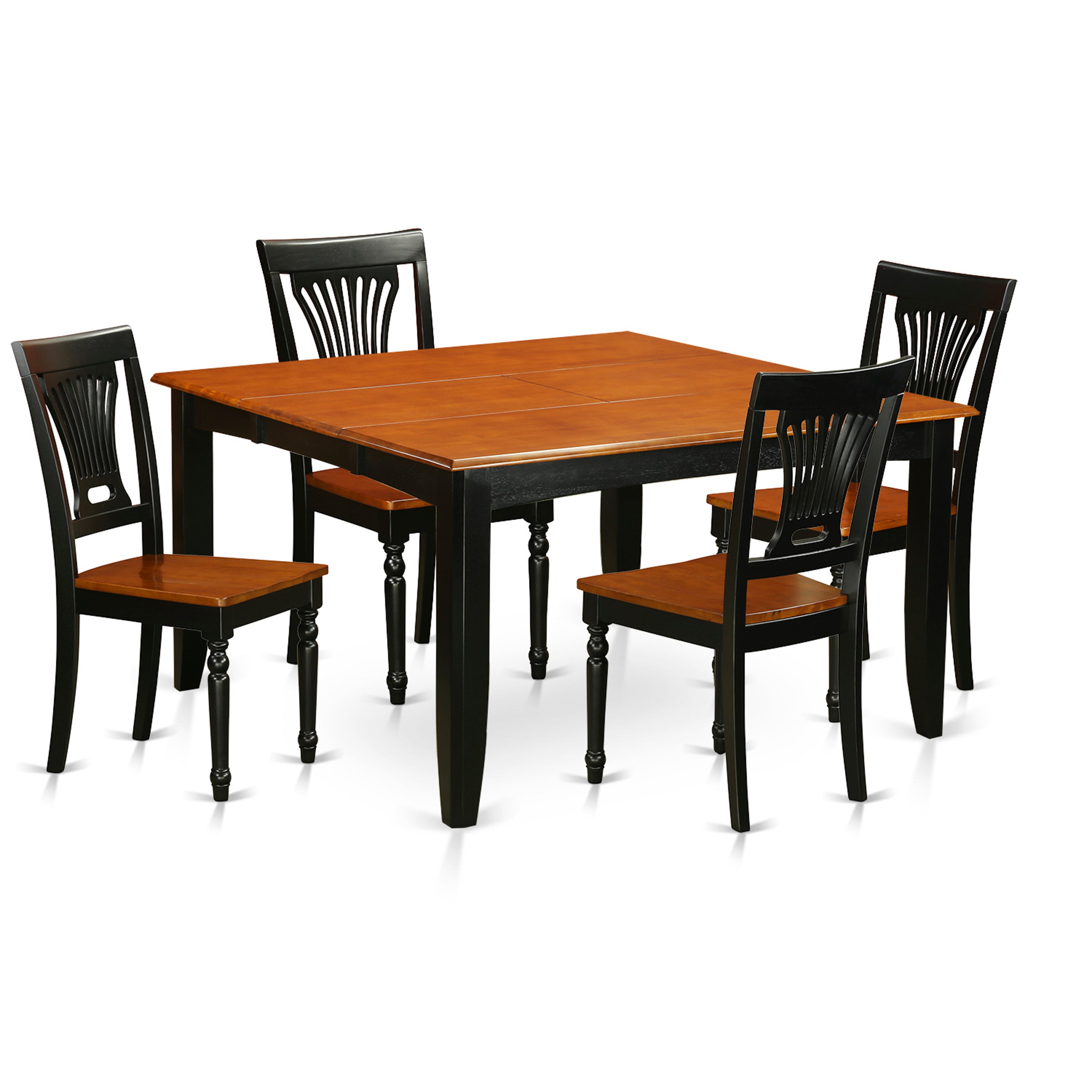 El juego de comedor de 5 piezas PFPL5-BCH-W de East West Furniture incluye una mesa de comedor cuadrada con hojas de mariposa y 4 sillas de cocina.