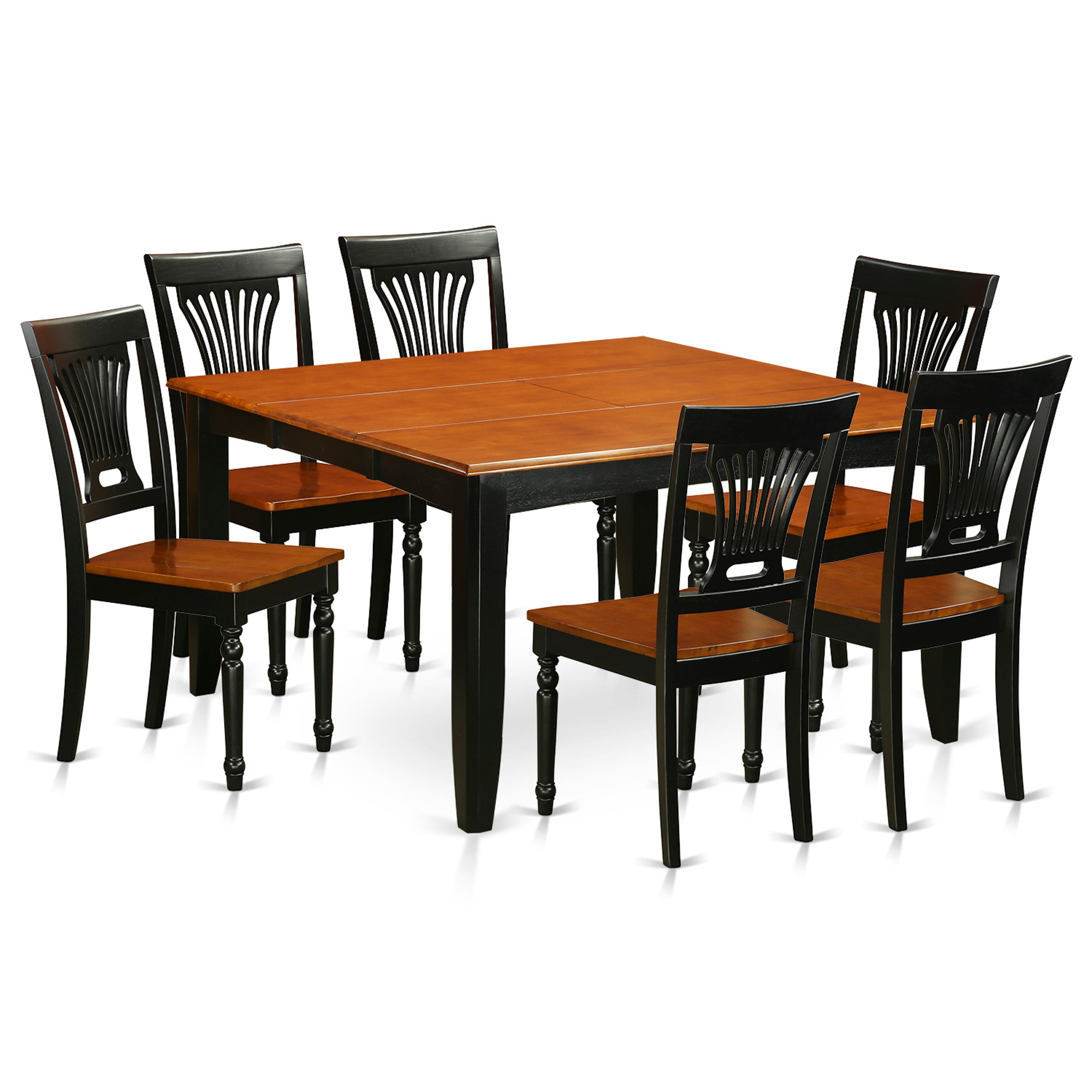 East West Furniture PFPL7-BCH-W 7 Piece Dining Room Table Set Consist of a Square Kitchen Table with Butterfly Leaf and 6 Dining Chairs
