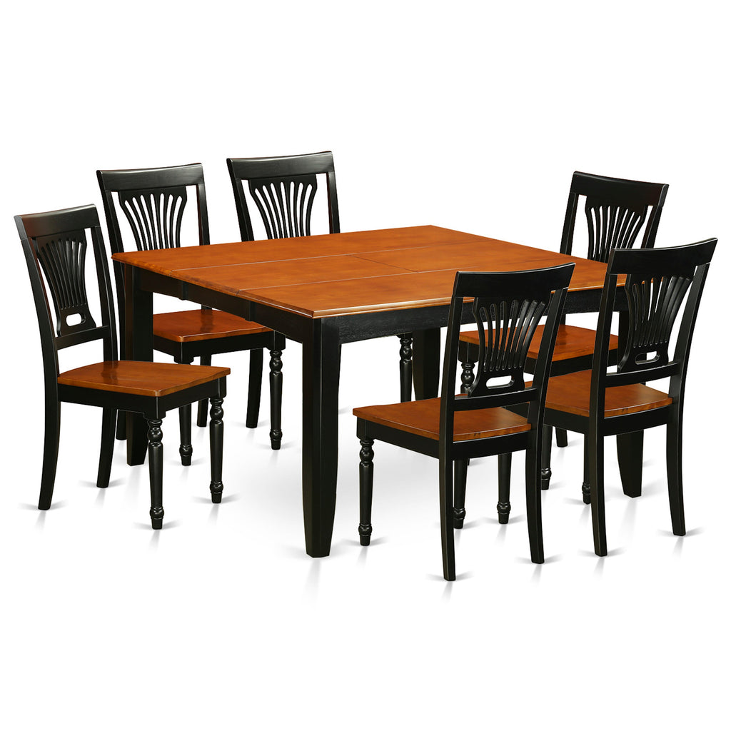 East West Furniture PFPL7-BCH-W 7 Piece Dining Room Table Set Consist of a Square Kitchen Table with Butterfly Leaf and 6 Dining Chairs