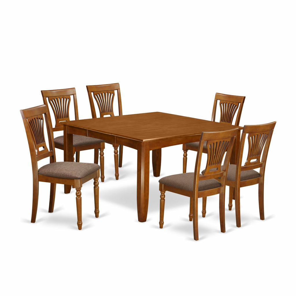 East West Furniture PFPL7-SBR-C 7 Piece Dining Table Set Consist of a Square Dining Room Table with Butterfly Leaf and 6 Linen Fabric Upholstered Chairs