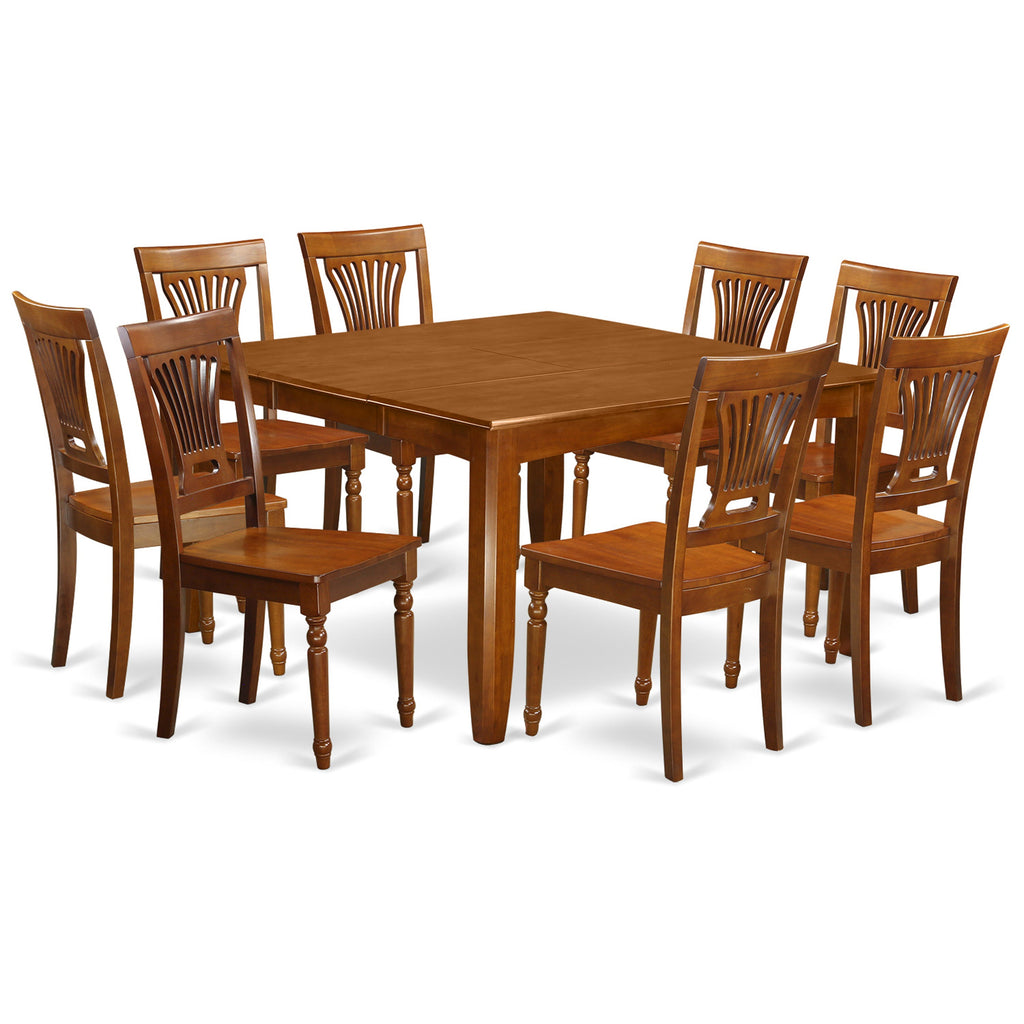 East West Furniture PFPL9-SBR-W 9 Piece Kitchen Table Set Includes a Square Dining Table with Butterfly Leaf and 8 Dining Room Chairs