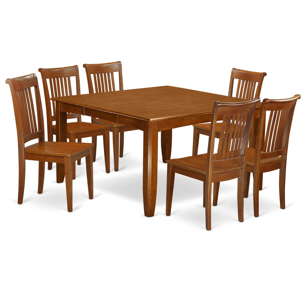Juego de comedor de 7 piezas PFPO7-SBR-W de East West Furniture: mesa de comedor cuadrada con diseño de hojas de mariposa y 6 sillas de cocina.