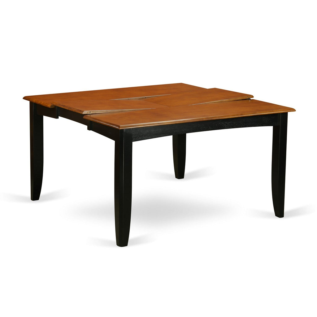 Juego de mesa de comedor de 6 piezas PARF6-BLK-C de East West Furniture. Contiene una mesa de comedor cuadrada con hojas de mariposa y 4 sillas tapizadas en tela de lino con un banco.