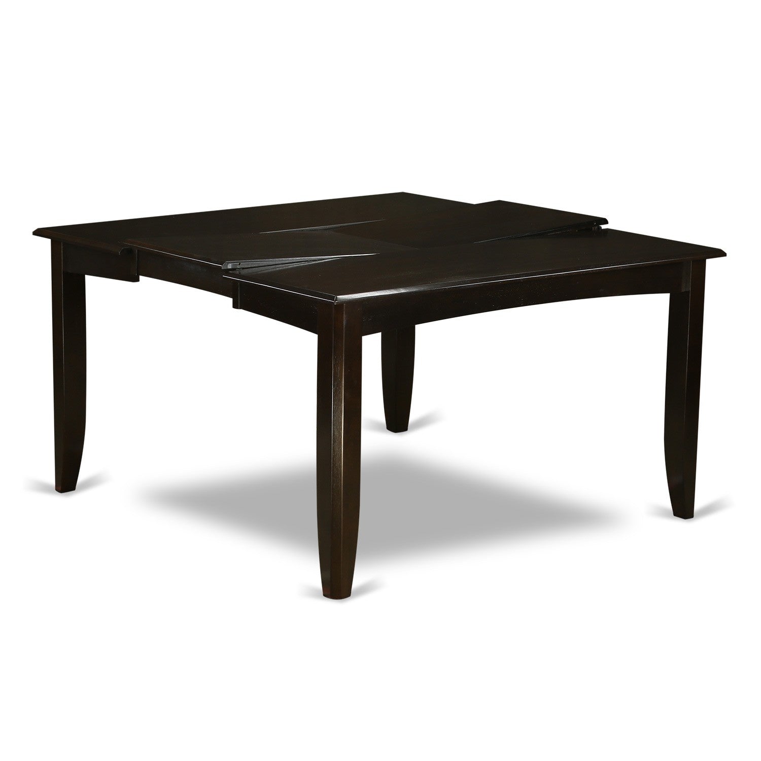 El juego de mesa de comedor de 5 piezas PFLY5-CAP-LC de East West Furniture incluye una mesa de cocina cuadrada con diseño de hojas de mariposa y 4 sillas de comedor tapizadas en piel sintética.