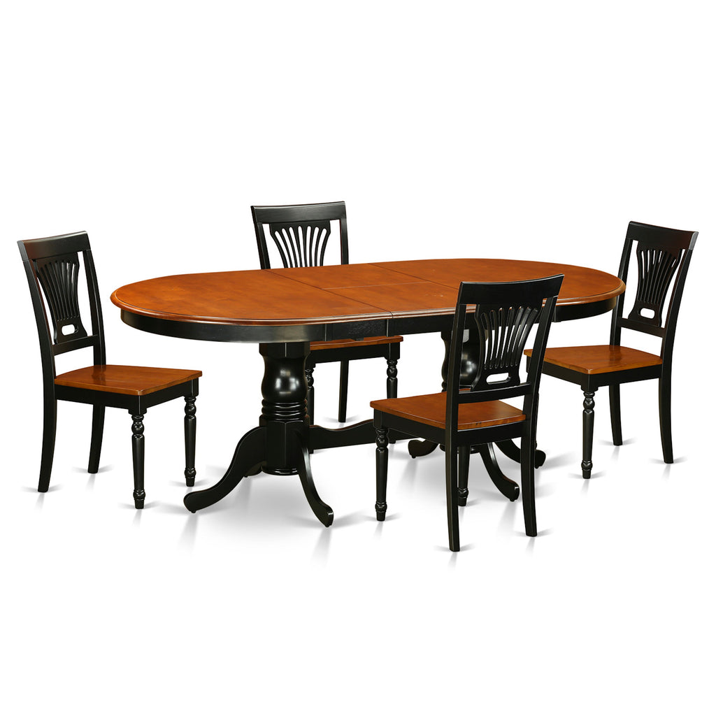 East West Furniture PLAI5-BLK-W 5 Piece Dinette Set for 4 Includes an Oval Dining Room Table with Butterfly Leaf and 4 Dining Chairs