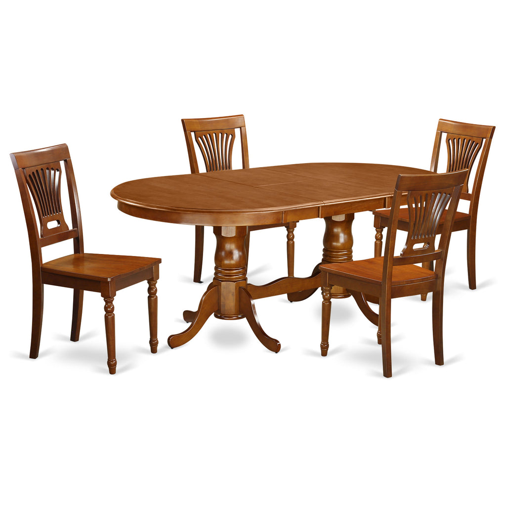 East West Furniture PLAI5-SBR-W 5 Piece Dining Room Furniture Set Includes an Oval Wooden Table with Butterfly Leaf and 4 Kitchen Dining Chairs