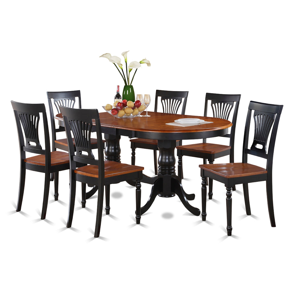 Juego de mesa de comedor de 7 piezas PLAI7-BLK-W de East West Furniture. Incluye una mesa de cocina ovalada con hojas de mariposa y 6 sillas de comedor.