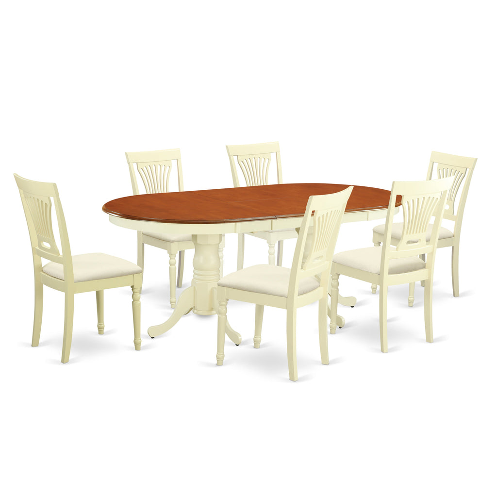 East West Furniture PLAI7-WHI-C 7 Piece Dinette Set Consist of an Oval Dining Room Table with Butterfly Leaf and 6 Linen Fabric Upholstered Dining Chairs