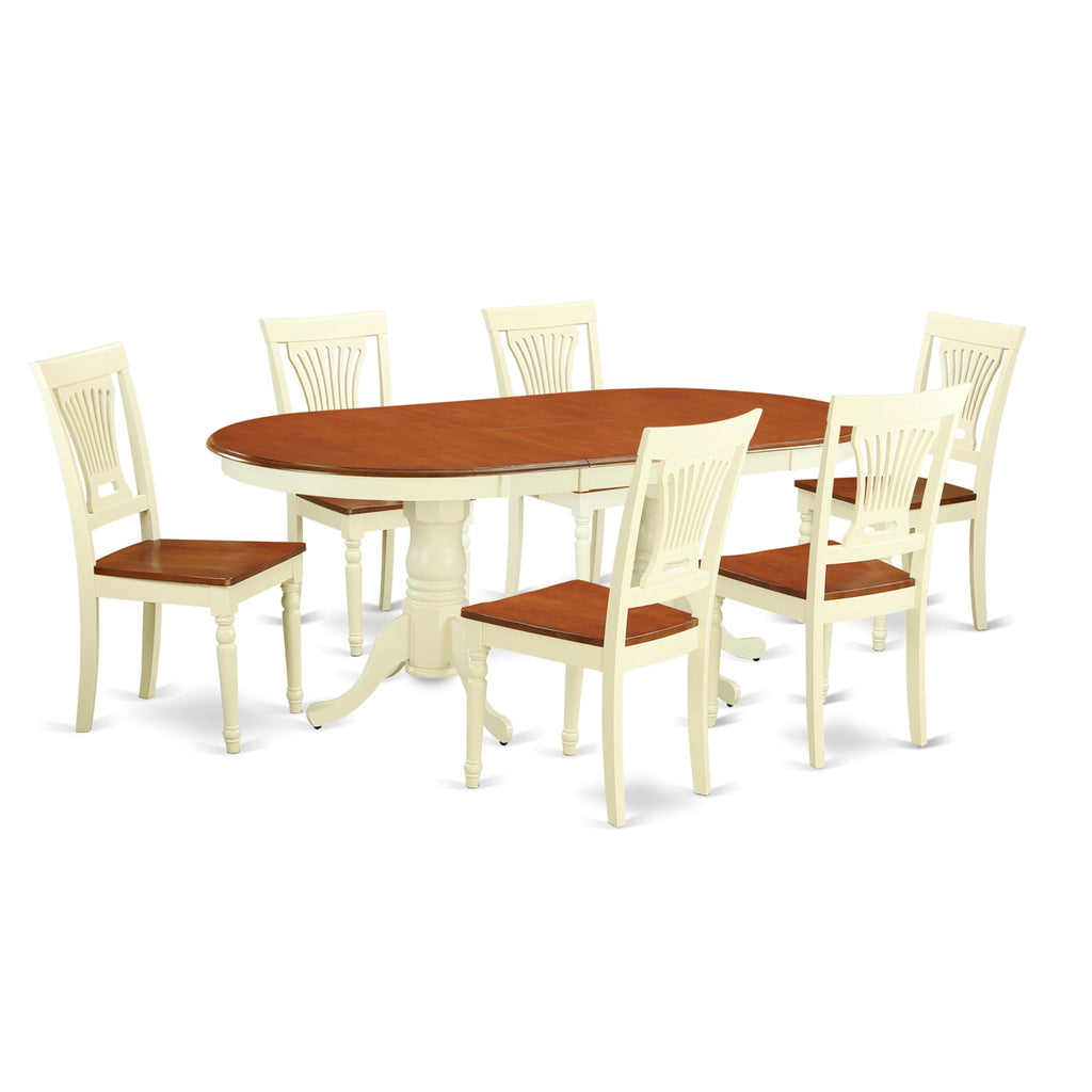 East West Furniture PLAI7-WHI-W 7 Piece Modern Dining Table Set Consist of an Oval Wooden Table with Butterfly Leaf and 6 Dining Room Chairs