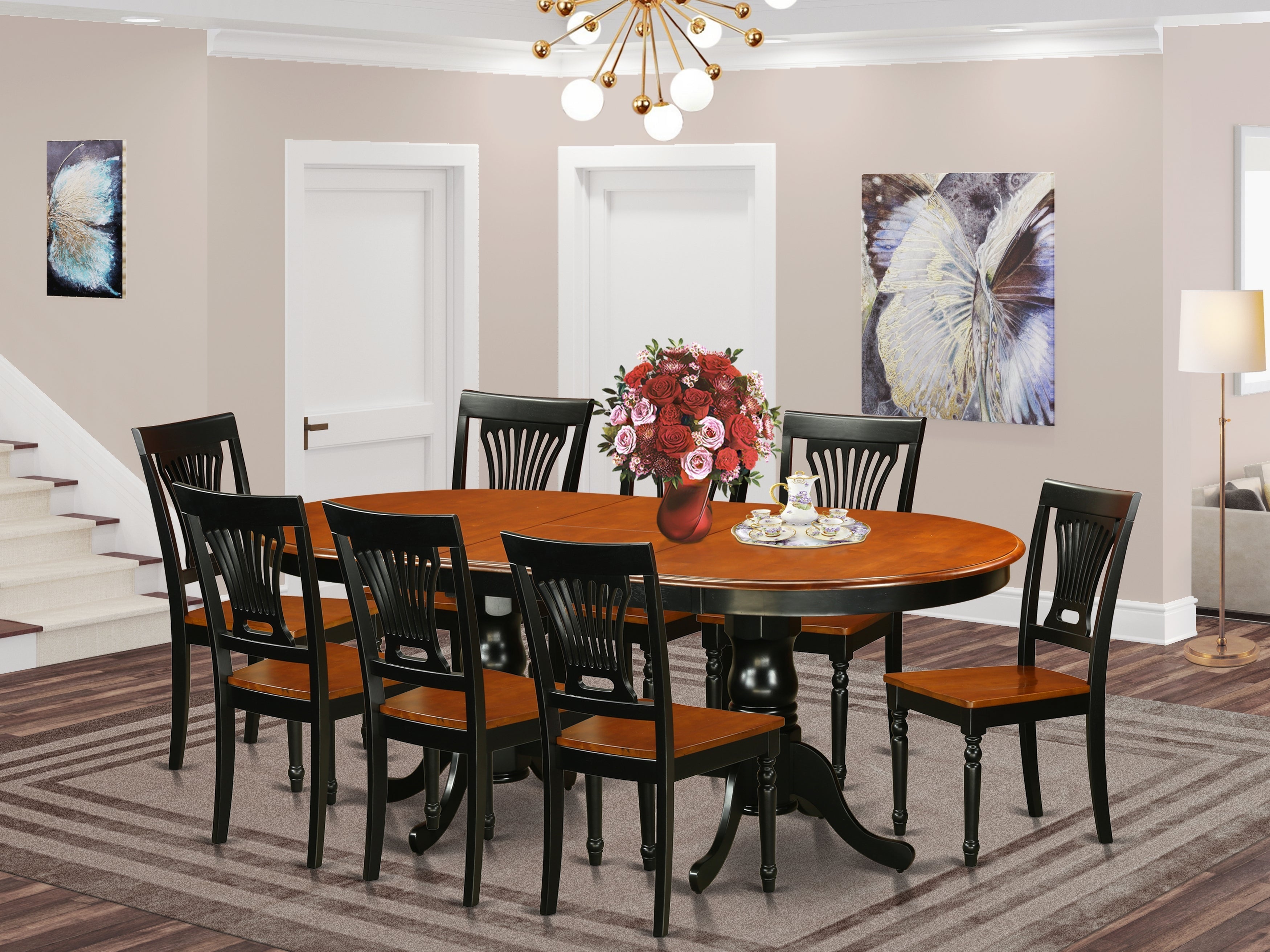 East West Furniture PLAI9-BLK-W 9 Piece Kitchen Table Set Includes