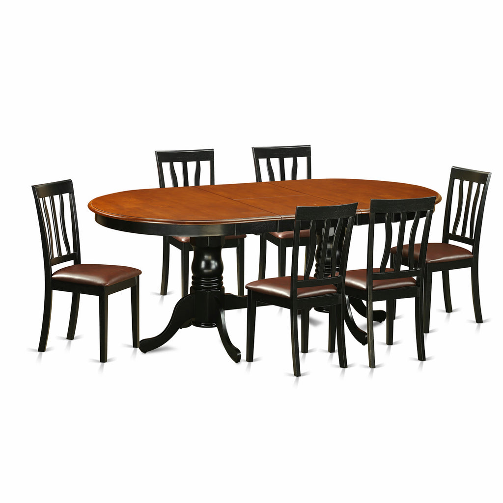 East West Furniture PLAN7-BCH-LC 7 Piece Dining Table Set Consist of an Oval Dining Room Table with Butterfly Leaf and 6 Faux Leather Upholstered Chairs